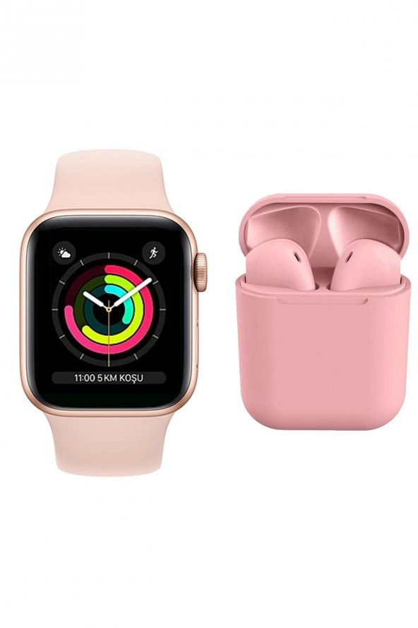 TECHNOMEN Akıllı Saat T500 Aırpods I12 Kablosuz Kulaklık İkili Siyah Set İos Android Smartwatch
