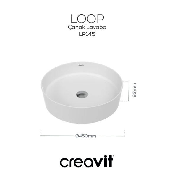 Creavit LP145 Loop 45 cm Set Üstü Çanak Lavabo - 3