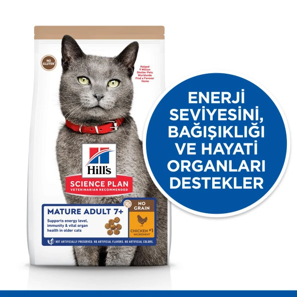 Hills SCIENCE PLAN +7 No Grain Olgun Yetişkin Tavuklu Kedi Maması 1.5 KG - 3