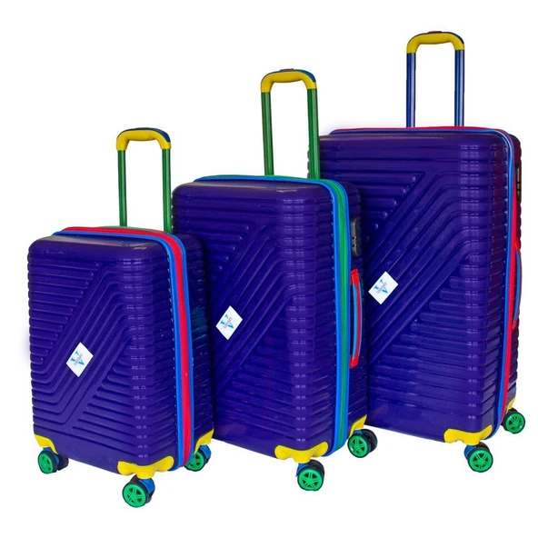 Vayomy Colors PP Line Kabin Orta Büyük Boy Mor 3'lü Valiz Seti 2 Yıl Garantili - 1