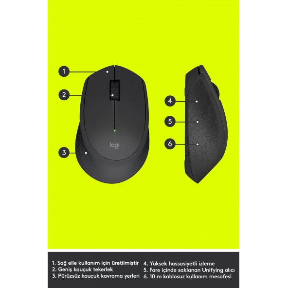 Logitech M280 Konforlu Kablosuz Optik Mouse Siyah - 3
