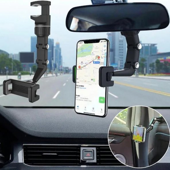 Telefon Araç Tutucu 360 Derece Döner Stant Dikiz Aynası GPS Navigasyon Desteği Fonksiyonlu Tutucu - 2