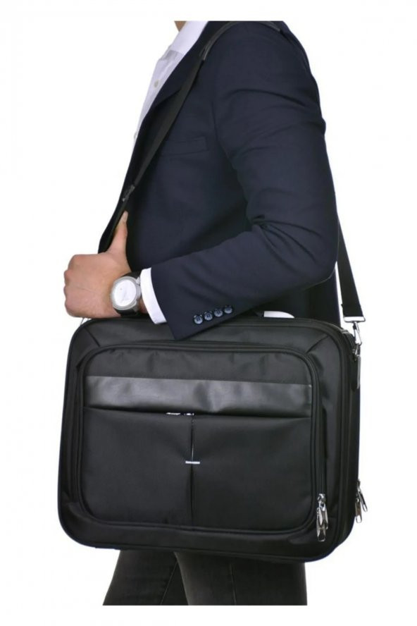 Pilot Çantası Büyük Boy Lüx Kasalı Pilot Evrak Laptop Notebook Çantası Siyah - 2