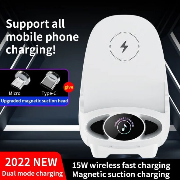 Universal Taşınabilir Wireless Kablosuz Hızlı Şarj Standı Müzik İstasyonu V8 Plus - 2