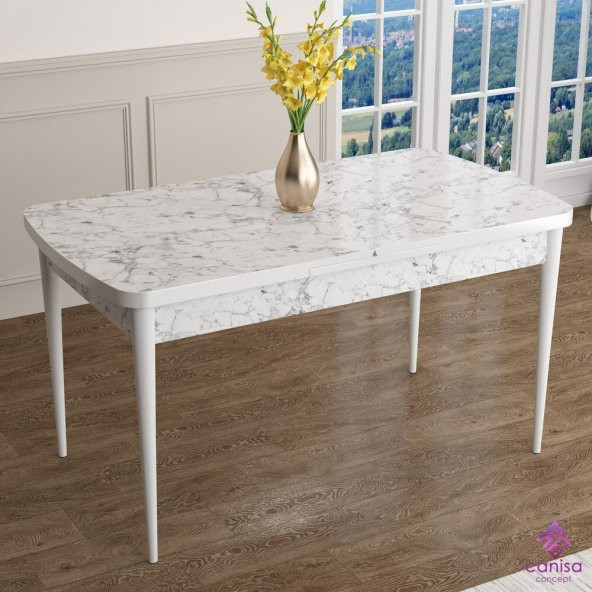 Han Serisi 70x114 Açılabilir MDF Beyaz Mermer Desen Mutfak Masası Takımı 6 Sandalye - 6