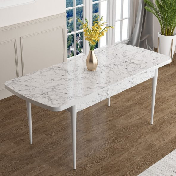 Han Serisi 70x114 Açılabilir MDF Beyaz Mermer Desen Mutfak Masası Takımı 6 Sandalye - 7