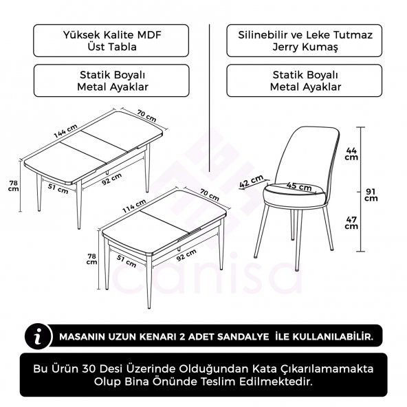 Han Serisi 70x114 Açılabilir MDF Beyaz Mermer Desen Mutfak Masası Takımı 6 Sandalye - 8