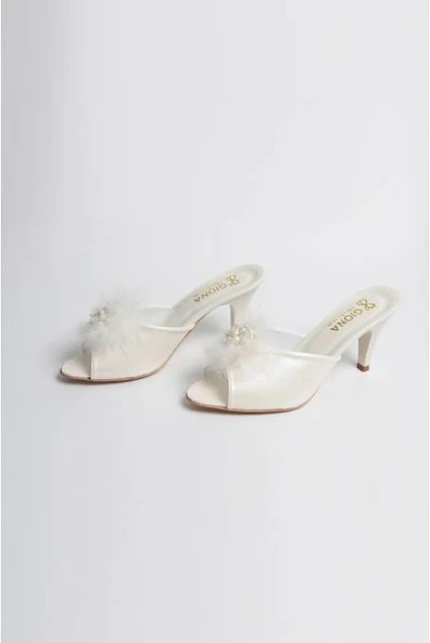 Giona 502 Kadın Topuklu Tüylü Gelin Çeyiz Terliği - 6