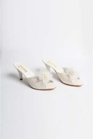 Giona 502 Kadın Topuklu Tüylü Gelin Çeyiz Terliği - 5