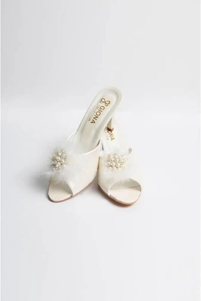 Giona 502 Kadın Topuklu Tüylü Gelin Çeyiz Terliği - 8