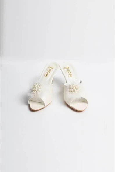 Giona 502 Kadın Topuklu Tüylü Gelin Çeyiz Terliği - 7