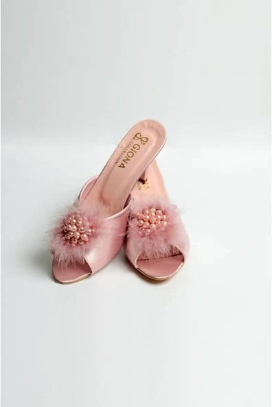 Giona 502 Kadın Topuklu Tüylü Gelin Çeyiz Terliği - 12