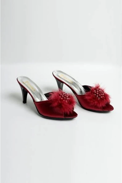 Giona 502 Kadın Topuklu Tüylü Gelin Çeyiz Terliği - 2