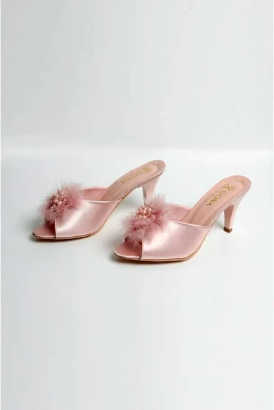 Giona 502 Kadın Topuklu Tüylü Gelin Çeyiz Terliği - 10