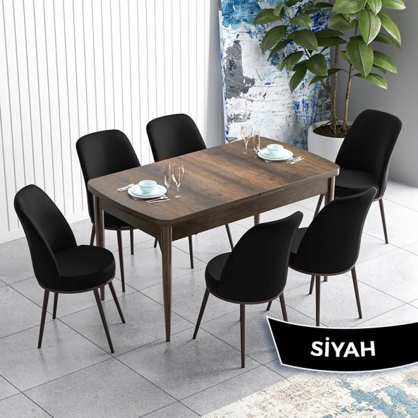 Han Serisi 70x114 Açılabilir MDF Barok Ahşap Desen Mutfak Masası Takımı 6 Sandalye
