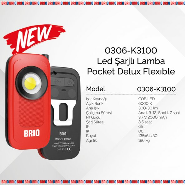 Brio Usb Şarjlı, Esnek, Eller Serbest, Mıknatıslı, Kamp, Tamirci Led Lambası 300 L - 2