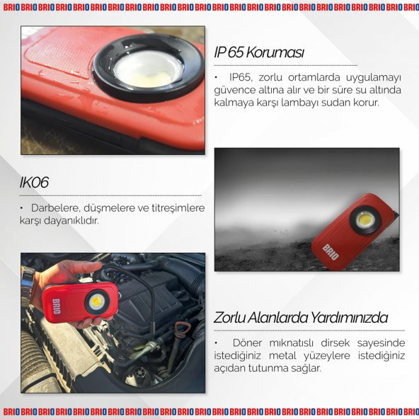 Brio Usb Şarjlı, Esnek, Eller Serbest, Mıknatıslı, Kamp, Tamirci Led Lambası 300 L - 5