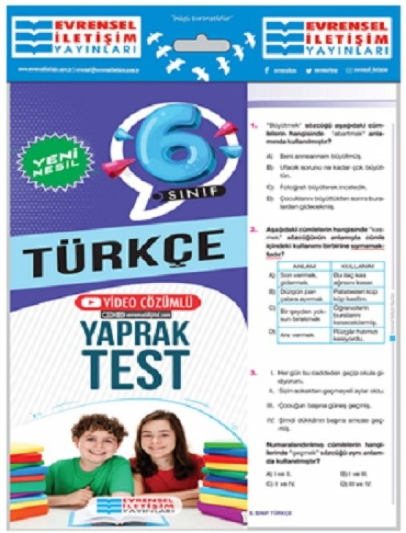 Evrensel İletişim 6. Sınıf Türkçe Yeni Nesil Yaprak Test 2023
