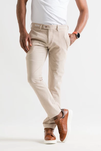 Ecer Slimfit Çizgili Yazlık İnce Gofre Kumaş Likralı Erkek Kumaş Pantolon - 3