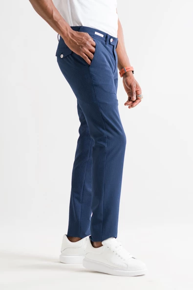 Ecer Slimfit Çizgili Yazlık İnce Gofre Kumaş Likralı Erkek Kumaş Pantolon - 10