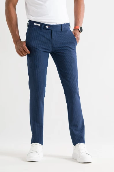 Ecer Slimfit Çizgili Yazlık İnce Gofre Kumaş Likralı Erkek Kumaş Pantolon - 9
