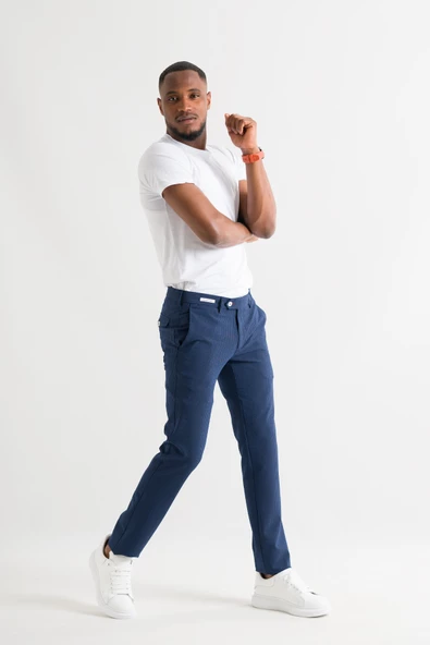 Ecer Slimfit Çizgili Yazlık İnce Gofre Kumaş Likralı Erkek Kumaş Pantolon - 7