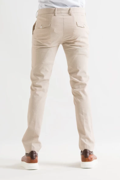 Ecer Slimfit Çizgili Yazlık İnce Gofre Kumaş Likralı Erkek Kumaş Pantolon - 5