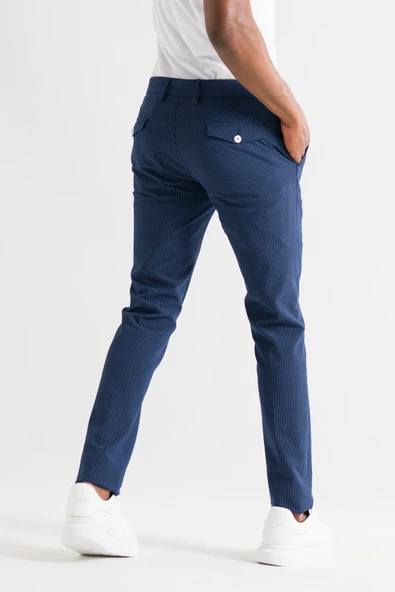 Ecer Slimfit Çizgili Yazlık İnce Gofre Kumaş Likralı Erkek Kumaş Pantolon - 11