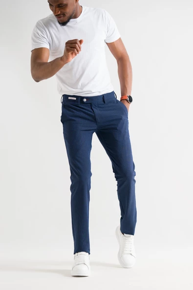 Ecer Slimfit Çizgili Yazlık İnce Gofre Kumaş Likralı Erkek Kumaş Pantolon - 8
