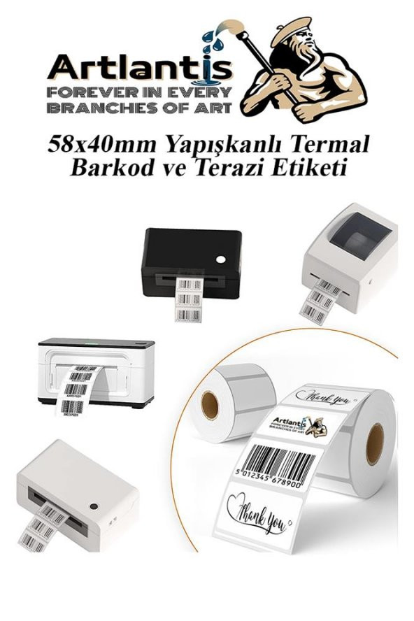 58X40 mm Barkod Etiketi Yapışkanlı 1 Adet Termal Barkot ve Terazi Etiketi 500 lü Barkod Yazıcılarına Uyumlu - 4