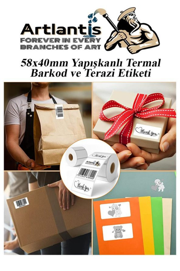 58X40 mm Barkod Etiketi Yapışkanlı 1 Adet Termal Barkot ve Terazi Etiketi 500 lü Barkod Yazıcılarına Uyumlu - 5