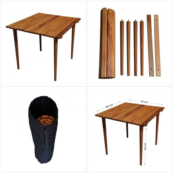 Ahşap Katlanır Rulo Masa Kamp Outdoor Bahçe Araç Araba Masası Çantalı 60x57
