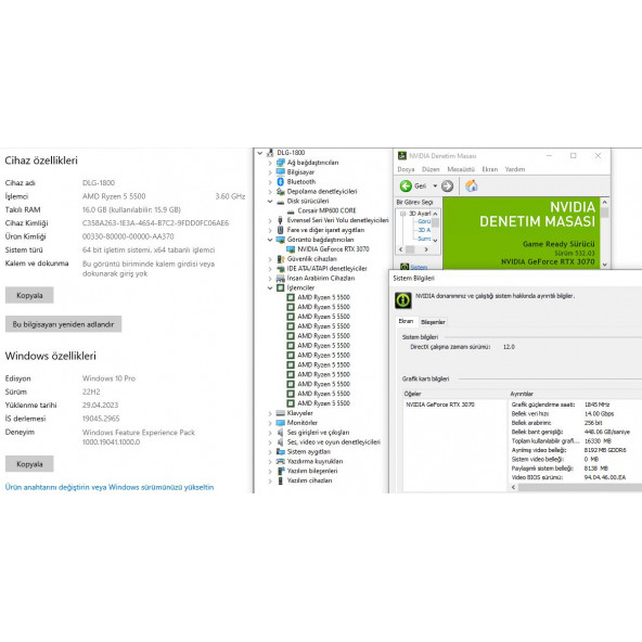 İKİNCİ EL AMD Ryzen 5 5500 16GB RAM 1TB SSD RTX3070 650W Power Adreslenebilir RGB Fanlı KASA - 8