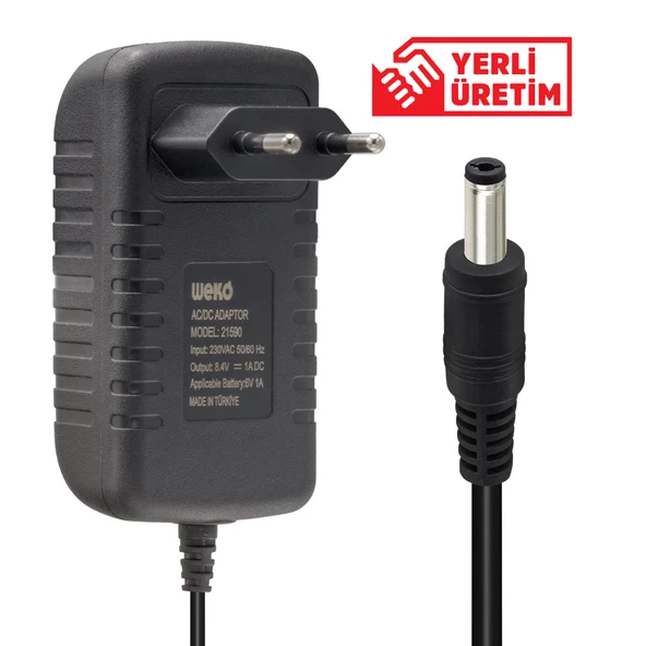 WEKO 8.4 VOLT - 1 AMPER - 8.4 WATT 5.5*2.5 UÇLU LİTYUM PİL LEDLİ  ŞARJ ADAPTÖRÜ (OUT:6V-1A)