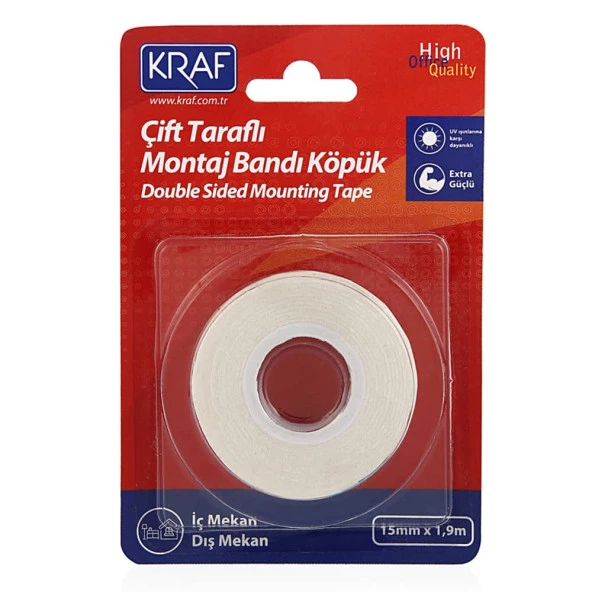 Kraf Çift Taraflı Köpük Montaj Bantı 15 mm x 1,9 mt