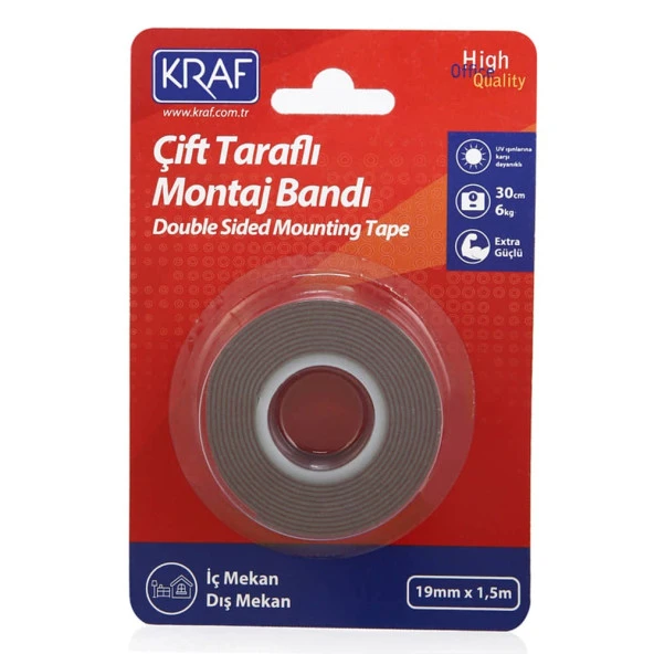 Kraf Çift Taraflı Montaj Bantı Extra Güçlü Dış Mekan 19 mm x 1,5 mt