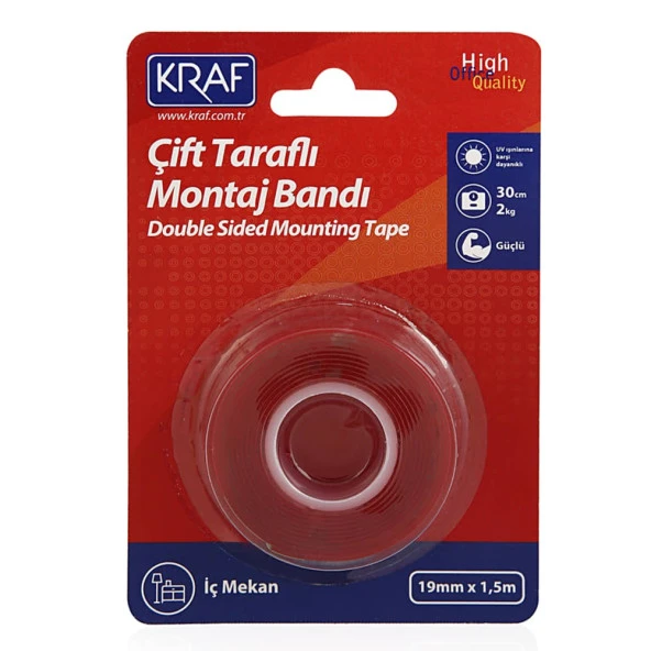 Kraf Çift Taraflı Montaj Bantı İç Mekan 19 mm x 1,5 mt