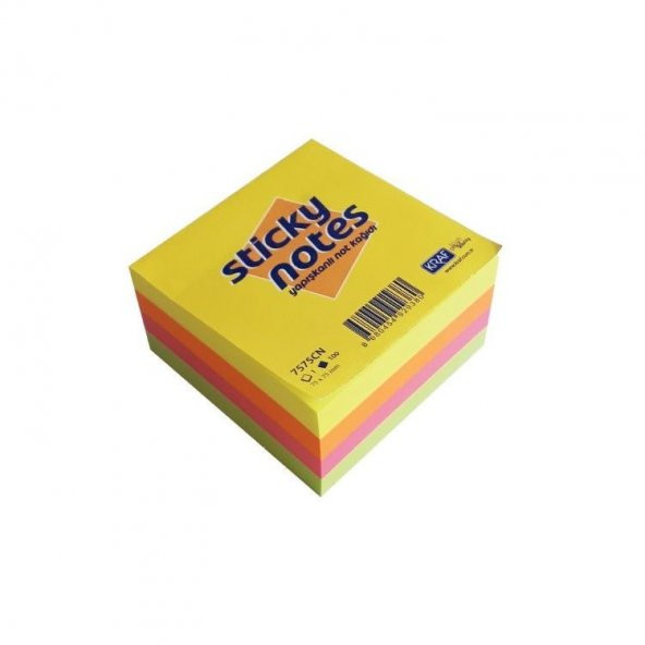 Kraf Yapışkanlı Not Kağıdı Küp 75x75 mm 400 yp Neon