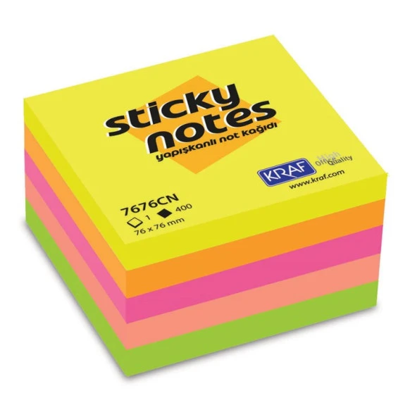 Kraf Yapışkanlı Küp Not Kağıdı 400 yp 76x76 NEON