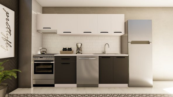 Visas Concept 260 Cm Kıvılcım Hazır Mutfak Dolabı Aspiratör Modüllü Beyaz Ve Antrasit(TEZGAH DAHİL)