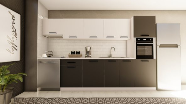 Visas Concept 320 Cm Simay Hazır Mutfak Dolabı Aspiratör Ve Ankastre Kiler Modüllü Beyaz Ve Antrasit (TEZGAH DAHİL)