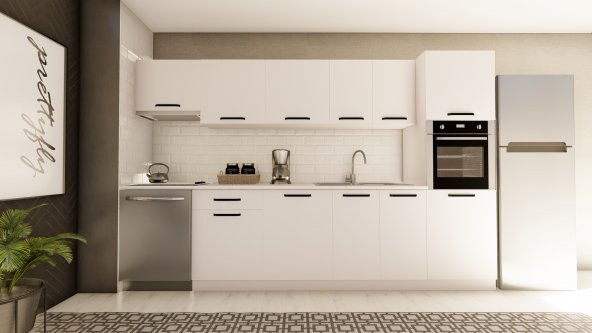 Visas Concept 320 Cm Burcu Hazır Mutfak Dolabı Aspiratör Ve Ankastre Kiler Modüllü Beyaz (TEZGAH DAHİL)