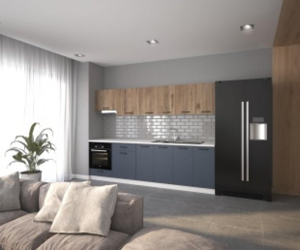 Visas Concept 280Cm Alya Hazır Mutfak  Dolabı  Ankastre Ve Aspiratör Modüllü Atlantik Çam Ve Antrasit  (Tezgah Dahil)