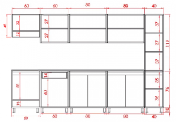 Visas Concept 320 Cm Elif Hazır Mutfak Dolabı Parlak Hıgh-Gloss Kiler, Ankastre Ve Aspiratör Modüllü Kapaklı (Tezgah Dahil) - 3