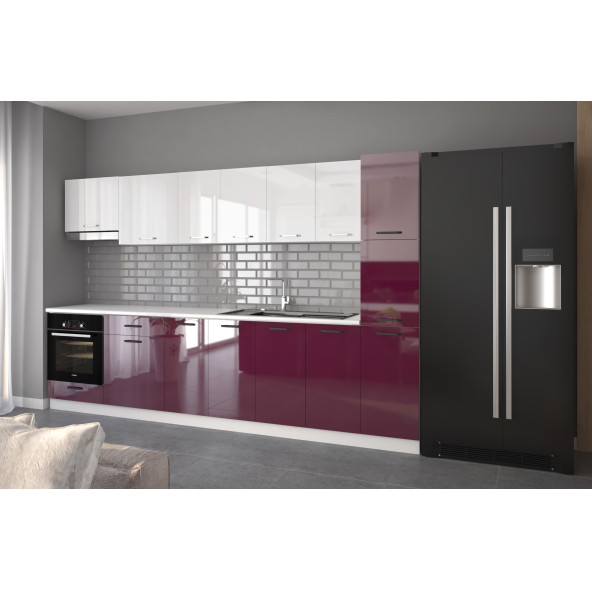 Visas Concept 320 Cm Elif Hazır Mutfak Dolabı Parlak Hıgh-Gloss Kiler, Ankastre Ve Aspiratör Modüllü Kapaklı (Tezgah Dahil) - 4