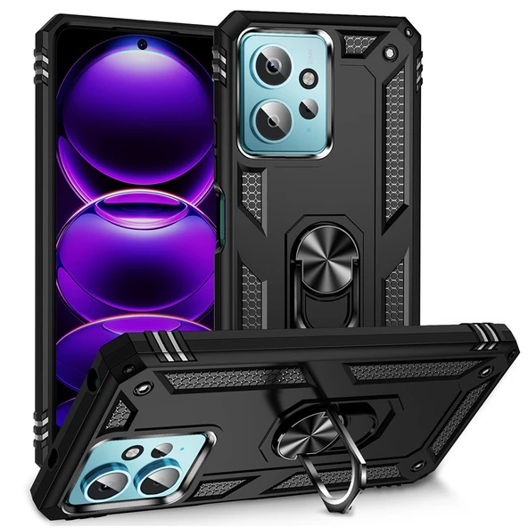 Xiaomi Redmi Note 12 4G Kılıf Zore Vega Yüzüklü Standlı Zırh Kılıf - Resim 2