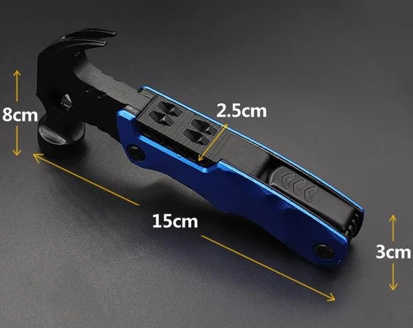 Valkyrie Çok Fonksiyonlu Çekiç Çakı Çantalı Kamp Outdoor Testere Tornavida Seti Mavi - 6