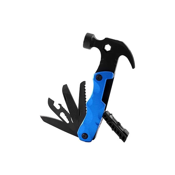 Valkyrie Çok Fonksiyonlu Çekiç Çakı Çantalı Kamp Outdoor Testere Tornavida Seti Mavi - 8