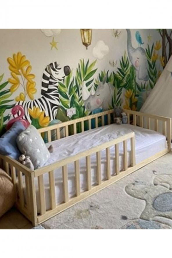 ÖZGÖK TARIM Unisex Bebek Ve Çocuk Karyolası Doğal Ahşap 100x200