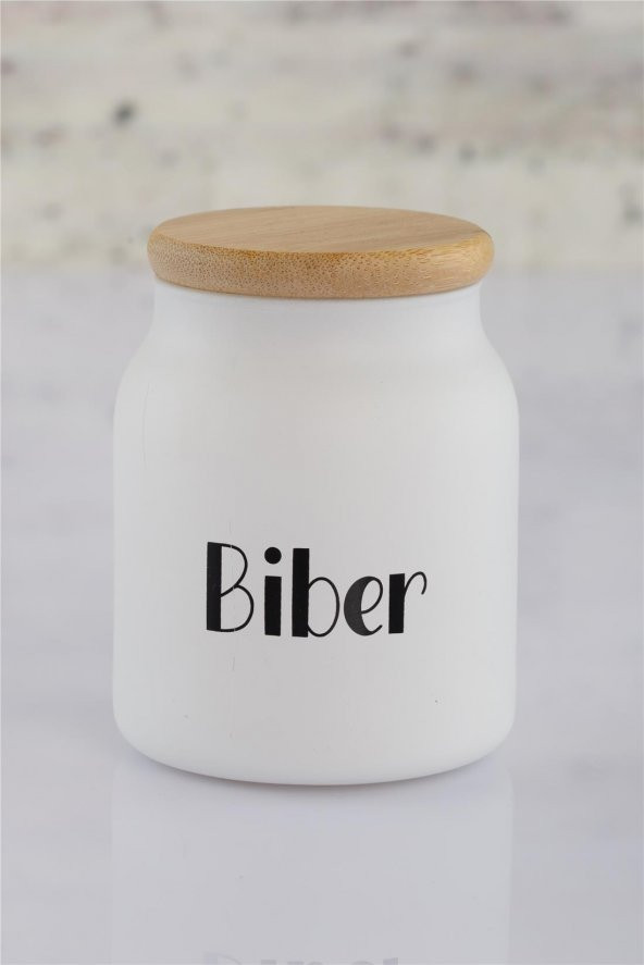 Olbia 300 ML Beyaz Cam Baharatlık Bambu Kapaklı ( Kaşıklı ) 7x10 cm